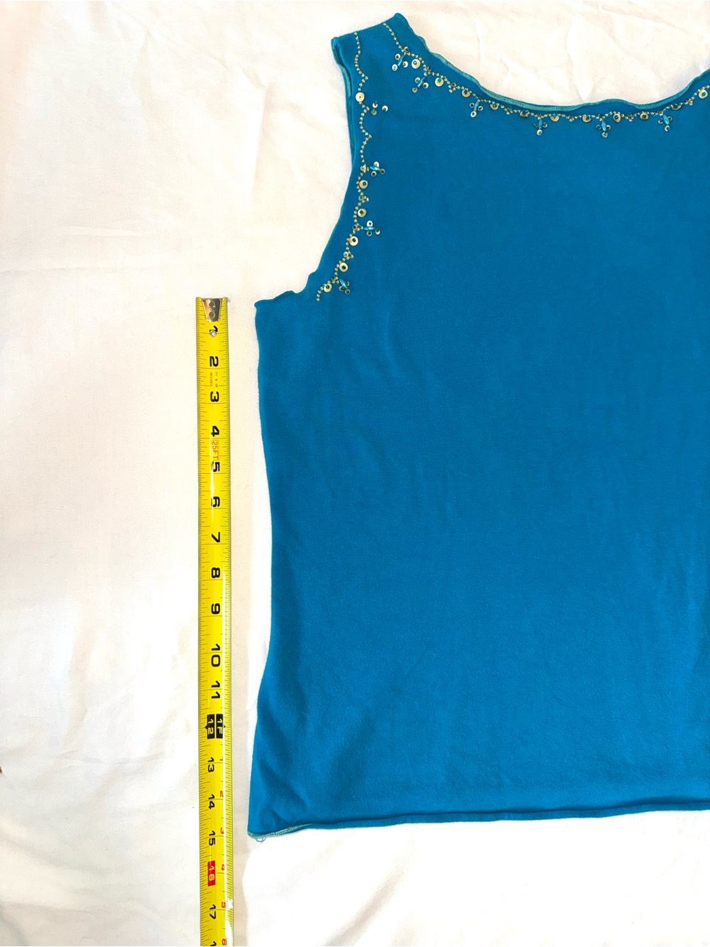 Vintage 90s Liz Claiborne Turquoise Blue Embellished Tank Top - XL - Picture 8 of 11